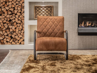 industriële cognac lederen fauteuil