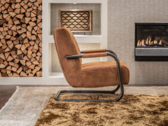cognac lederen fauteuil industrieel