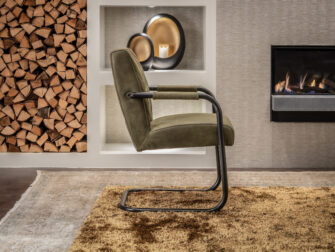 stoere groene leren eetkamerstoel