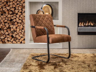 geruite leren eetkamerstoel cognac