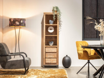 smalle ranke boekenkast met laden