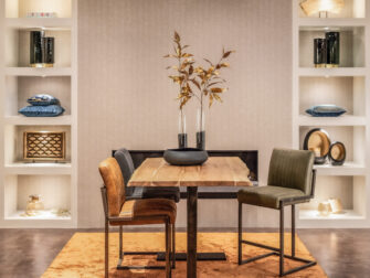 industriële bartafel met acacia blad