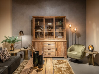 teak houten grote vitrinekast