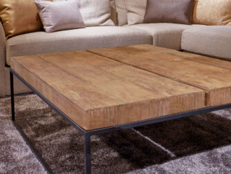 teak houten salontafel stalen onderstel