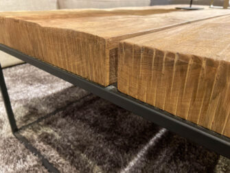 industriële teak salontafel metalen poten