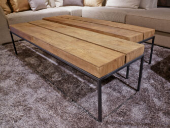 industriële teak salontafel metalen poten