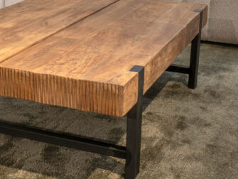 teak houten salontafel stalen onderstel