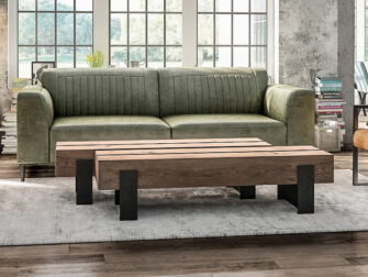 salontafel van dikke massieve balken