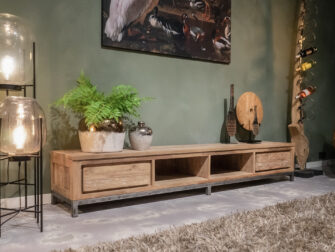 lang tv-meubel oud teak