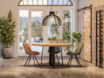 maatwerk tafel rond met industrieel onderstel
