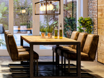 Tafel Bavaro 260x100cm met onze Pesara eetkamerstoelen