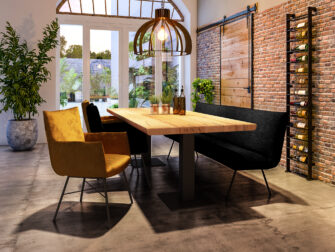 industriele eettafel met eetkamerbankje