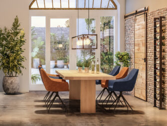 tafel met houten eiken onderstel