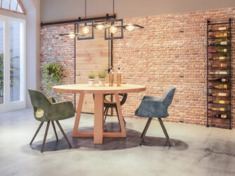 ronde eiken tafel met houten poot