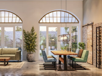 lange tafel met stalen poot design