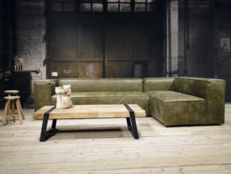 grote groene leren hoekbank