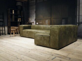 grote groene leren hoekbank