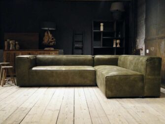 grote groene leren hoekbank