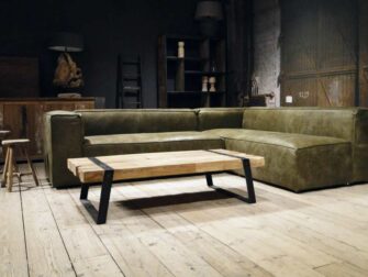 grote groene leren hoekbank