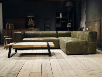 grote groene leren hoekbank