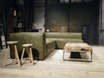 grote groene leren hoekbank