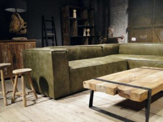 grote groene leren hoekbank