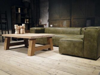 grote groene leren hoekbank