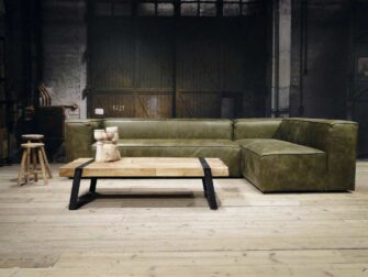 grote groene leren hoekbank