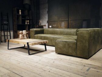 grote groene leren hoekbank