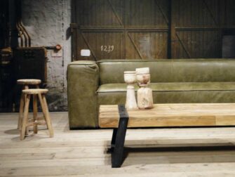 grote groene leren hoekbank