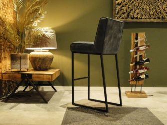 blauwe leren barkruk