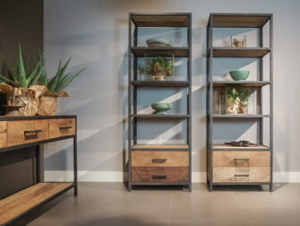 industriele boekenkast met laden