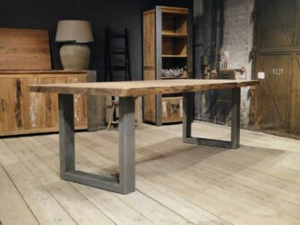 oud eiken industriele boomstamtafel