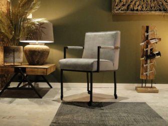 grijze leren eetkamerstoel