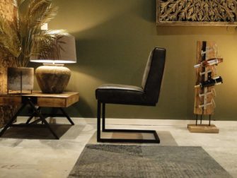 donkergrijze leren eetkamerstoel