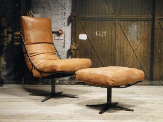 leren draaifauteuil met poef