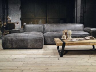 grijze leren hoekbank