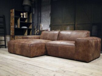 bruine chaise longue hoekbank