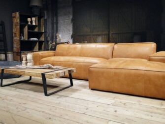 cognac leren hoekbank