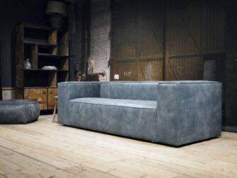 leren bank licht blauw