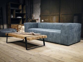 leren bank licht blauw