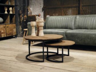 industriele ronde teak salontafel