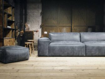 blauw leren bankstel