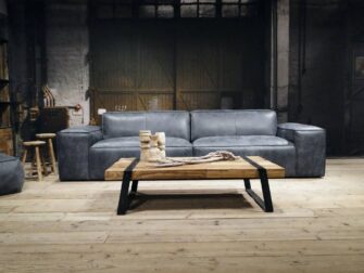 grote blauwe leren bank