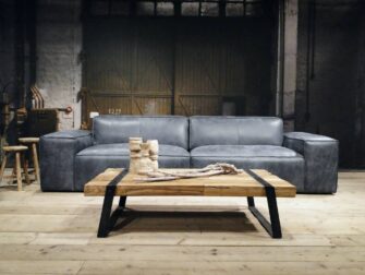 grote blauwe leren bank