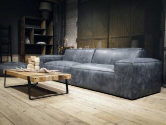 grote blauwe leren bank