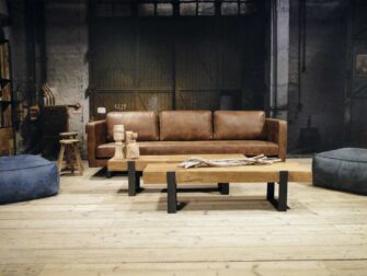 geschuurd leren 4 zits bank bruin