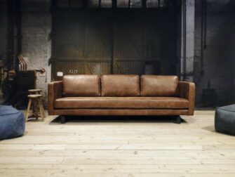 geschuurd leren 4 zits bank bruin