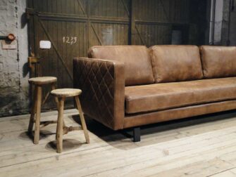 geschuurd leren 4 zits bank bruin