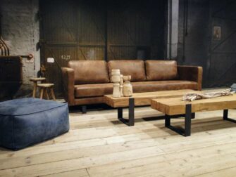 geschuurd leren 4 zits bank bruin